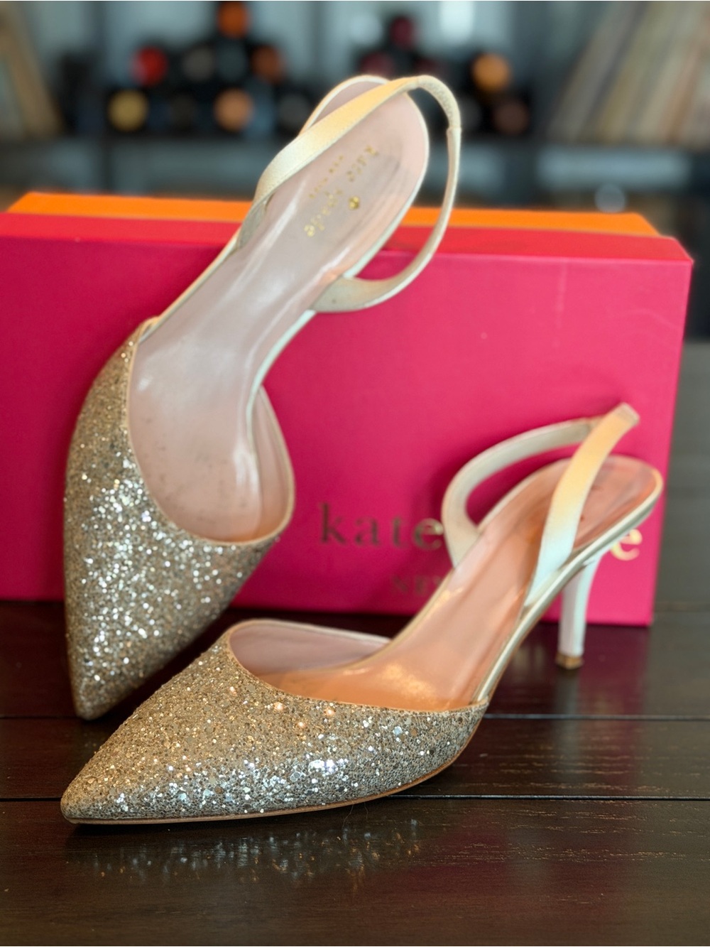 Kate Spade Jeanette Silver Glitter Slingback Heels
